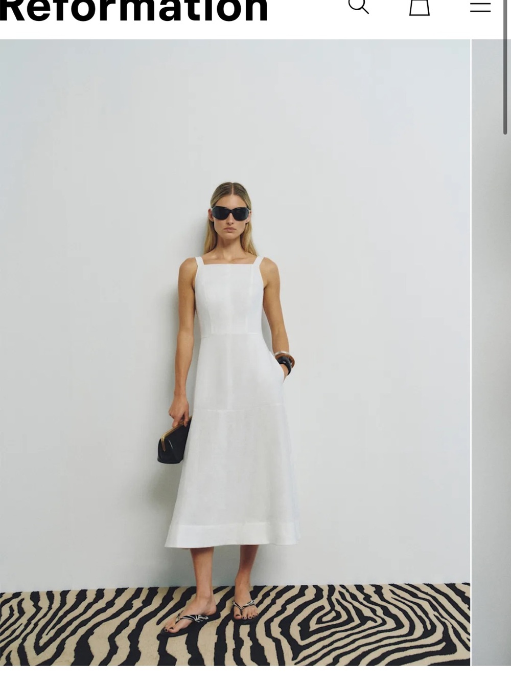 Reformation White Square-Neck Midi Dress with Slim Straps